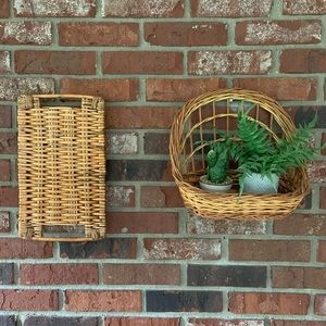 Vintage Boho Wicker Hanging Basket & Tray Set